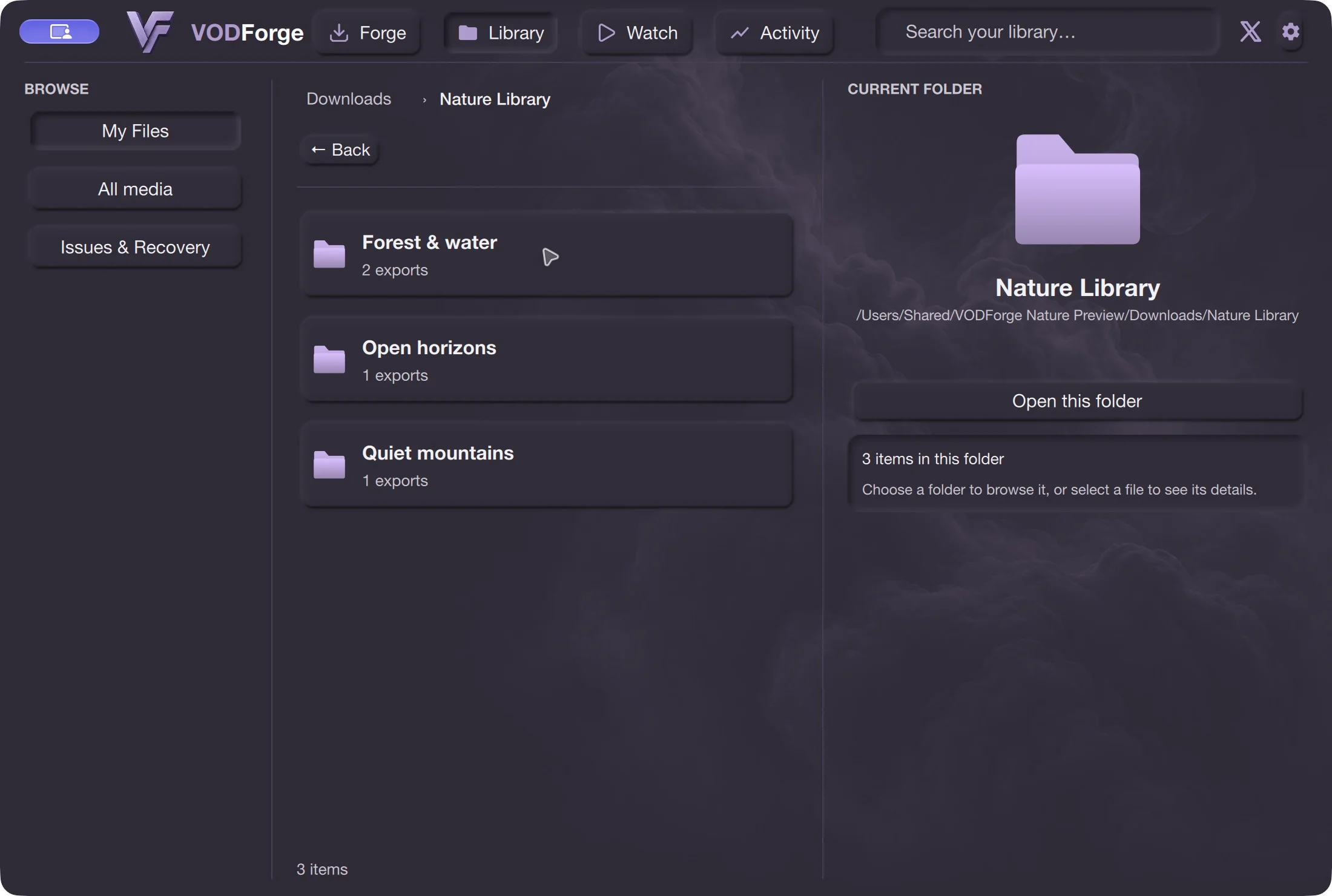 Actual My Files with local folder navigation, selected location and Open this folder control